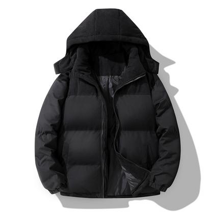Vinter dunjakke med hette for menn, fargeblokkdesign