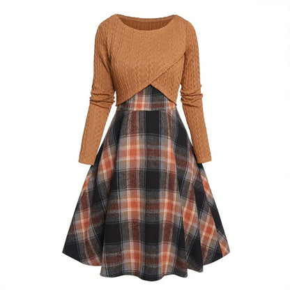 Elegant rutete kjole og crop top-sett for kvinner