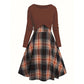 Elegant rutete kjole og crop top-sett for kvinner