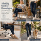 Mørkvaskede jeans for kvinner med høy midje, slim fit og bred elastisk linning, med trekk-på-design