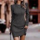 Ribbet strikket bodycon-kjole med rund hals for kvinner