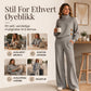 Damesett med strikket turtleneck-genseren og vidbeinte bukser