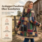Varm fleece-fôret, hettegenser for kvinner med bomull- og linblanding og print, vintermodell