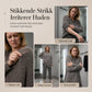Kvinnelig høst-vinter strikket tos i fargeblokking: tykkere pull-over genser og skjørt