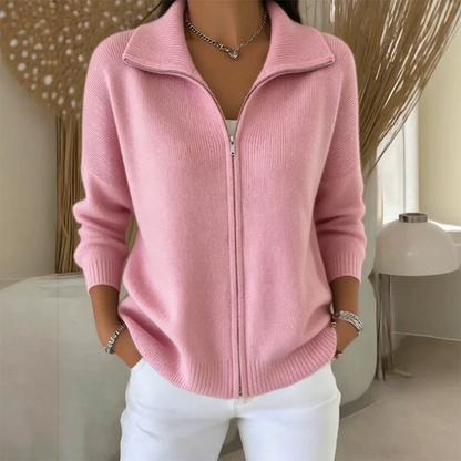Ribbestrikket cardigan med glidelås for kvinner