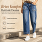 Dames vintage stretch jeans med rett ben, nedslitte lapplommer og frynsete råkant
