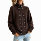 Damen-Strickjacke mit Stehkragen und Doppelknopfleiste