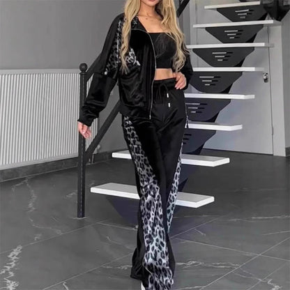 Kvinnens løsslupne leopardprint to-delt sett