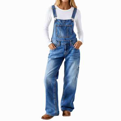 💖Black Friday-supertilbud – 50 % rabatt!💖 👖Jumpsuit i elastisk denim for damer, med vide ben og justerbare stropper