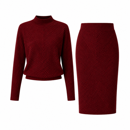 Kvinnelig ensfarget turtleneck-genser med skjørt-sett for høst og vinter