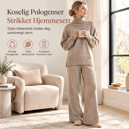 Løs turtleneck-genser og strikkebukse-sett for kvinner, tilfeldig tykt og varmt høst- og vinterantrekk i to deler