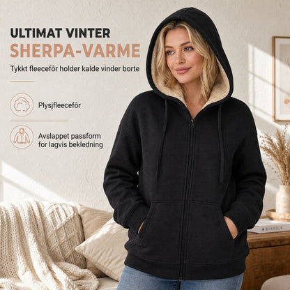 Varm vinterhettegenser i fleece for kvinner