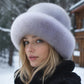 Elegant lue i kunstpels, varm, for kvinner