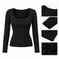 Dames vierkante hals lange mouwen ribgebreid slim passend T-shirt