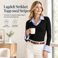 Stripet strikkegenser for kvinner med faux to-delt design, lang ermer, preppy-stil, slank passform og pullover