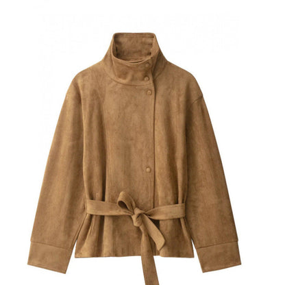 Elegant stålkrage-jakke med belte for kvinner
