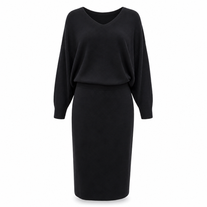 Elegant V-hals Batwing-ermer Strikket Genser og Midiskjørt To-delt Sett