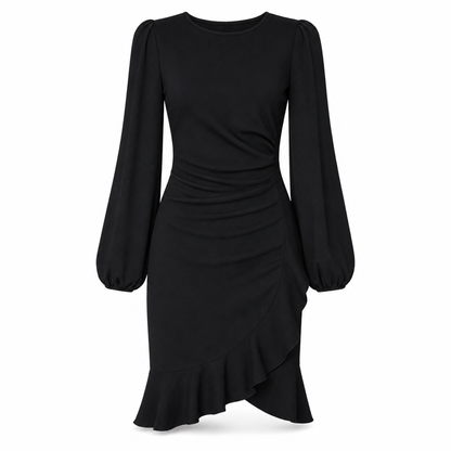 Kvinner ensfarget Puff ermet Bodycon Dress