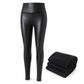 Høytaljede PU-leggings i lær for kvinner, foret med fleece, supermyke og varme vinterbukser