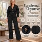 Kvinnelig elegant blazer med puff ermer og buksett med vidbeinte bukser