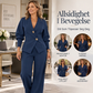 Kvinnelig elegant blazer med puff ermer og buksett med vidbeinte bukser