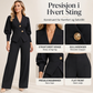 Kvinnelig elegant blazer med puff ermer og buksett med vidbeinte bukser