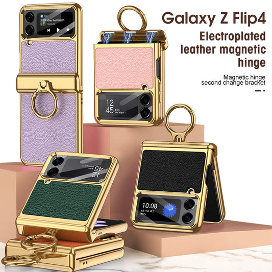Telefonetui i galvanisert skinn med magnetisk hengsel til Samsung Galaxy Z Flip4 Flip3 5G